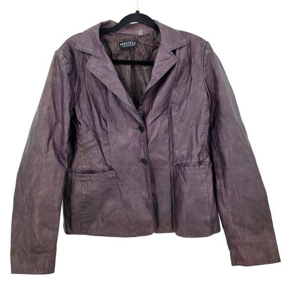 Womens Oxblood Vegan Faux Leather Jacket Sz L Eggplant Purple Blazer Button Up - Picture 1 of 10